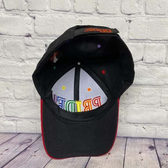 Sogo Sports Hat Cap Strap Back Black Red PRIDE! Puff Embroidered Rainbow Color - Picture 7 of 9
